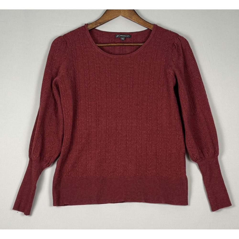 Adrianna Papell Sweater Women Small Burgundy NWOT Cable Knit Balloon Sleeve